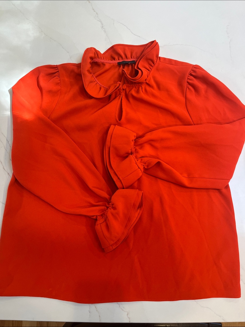 J. Crew Red Ruffle-Keyhole Long Sleeve Blouse